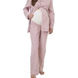 Pyjama - Nude - 2-delige set zwangerschapspyjama van gestreept flanel met hartjes