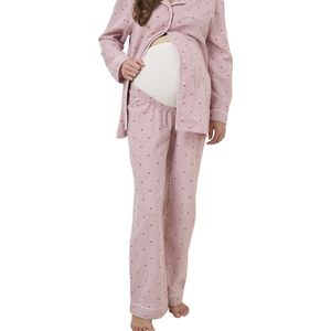 Pyjama - Nude - 2-delige set zwangerschapspyjama van gestreept flanel met hartjes