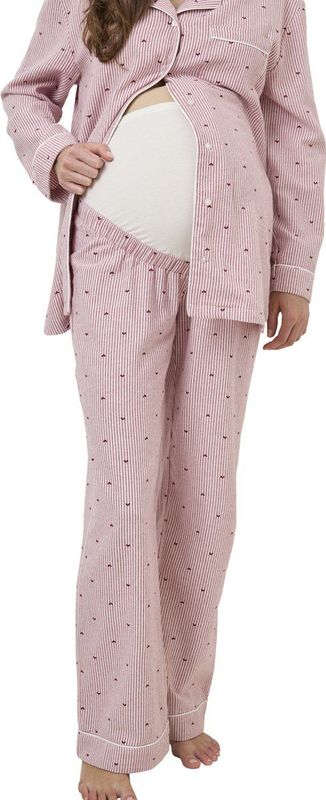 Pyjama - Nude - 2-delige set zwangerschapspyjama van gestreept flanel met hartjes