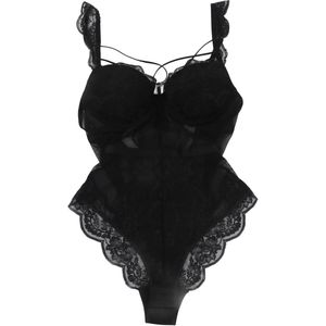 Kanten Body, Nylon 85% Zacht Elastisch Slank Kant Zachte Cups Diepe V Stijlvol geschikt Dames Eendelig Ondergoed voor Dames Vriendin Vrouw Huwelijksnacht Huwelijksreis(80C-zwart)