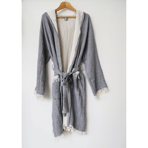 Aquatolia - Mira -Badjas katoen van mousselinemet capuchon ochtendjas - Hamam Sauna Badjas - L*XL - Grijs