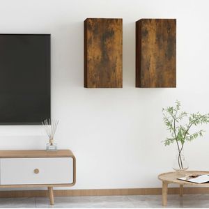 The Living Store Hangend TV-meubel - Moderne Stijl - Wandkasten - 30.5 x 30 x 60 cm - Gerookt Eiken