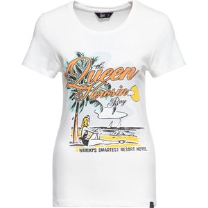 Queen Kerosin Damen Print T-Shirt Queens Bay Offwhite-XXL