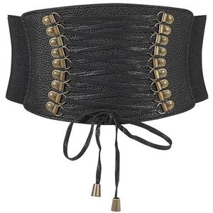 Elastische Brede Tailleband Voor Dames - Vintage Stretch Korsetriem Met Vetersluiting