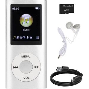 MP3 Speler met Bluetooth - Incl. 32GB SD Kaart - Digitaal 1,8-inch LCD-scherm - USB - FM-radio - Spraakrecorder - E-book - Dicatafoon - Ideaal voor Sport, Kinderen en Volwassenen - Zilver