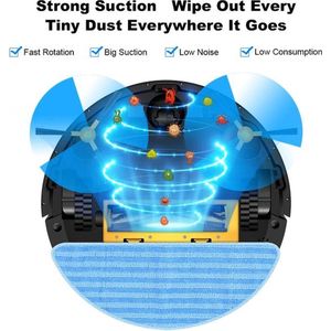 Robotstofzuiger en dweil - AI-kaartnavigatie - Smart Partition - WiFi-app - 6000Pa zuigkracht - Droog en nat dweilen - Desinfectie - Zwart