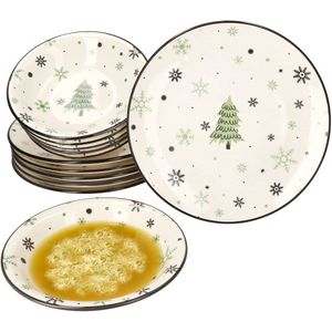 12-delig Kerstboom Servies - Crème - Steengoed - Voor 6 Personen