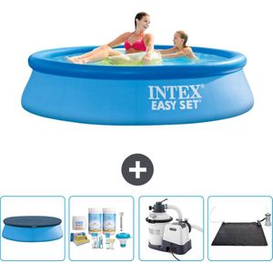 Intex Rond Opblaasbaar Easy Set Zwembad - 244 x 61 cm - Blauw - Inclusief Afdekzeil - Onderhoudspakket - Zwembadfilterpomp - Solar Mat