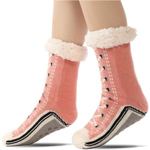 Vloer sokken - Warme Wintersokken - Sokken voor Binnen - Pantoffels voor bij de open haard - Warme Antislip Huissokken Volwassenen - Antislip Slippersokken voor- Dikke Pluche Sokken - Tapijtsokken - Thuis Sokken-Roze- vrouwen 35-40