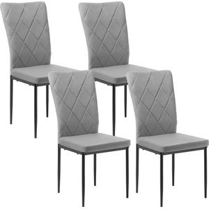 Kanyu® Eetkamerstoelen Set - Grijs faux Leer - 4 Stuks - Keukenstoelen - Hoge Rugleuning - Gestoffeerd - Met Metalen Poten - Voor Eetkamer & Bruiloft