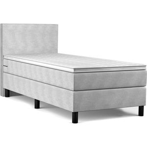 Beddenbriljant Boxspring Bravo - 80x200 - Grijs - Bonellvering - Stof - Inclusief Topper - Bed compleet