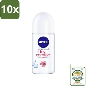 10 x Nivea - Deo Roll-On - Dry Comfort Plus - 48 Uur Lang Werkend - 50 ml - Grootverpakking - Nivea Deo Roll-on - Anti-transpirant - 48 Uur Bescherming - Dry Comfort Plus - Zweetbehandeling