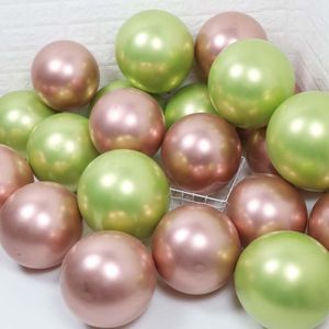 50 st. rosa-lime assortiment grote metallic Chrome ballonnen - Nedville  Collectie - lime- en Zalmroze reflex - verjaardag ballonnen -  groot 38 cm lang - top kwaliteit bio afbreekbaar latex - voor helium, lucht, etc. - met snel sluiters t.w.v. 10,95