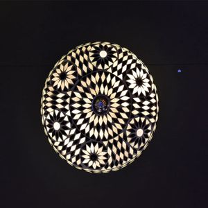 Oosterse mozaïek plafondlamp Turkish Design | 2 lichts | zwart / wit | glas / metaal | Ø 38 cm | eetkamer / woonkamer / slaapkamer | sfeervol / traditioneel / modern design