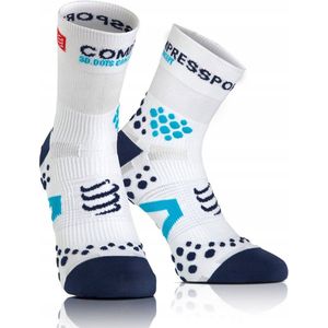 Compressport Pro Racing Hardcore Hardloop Sokken Wit/Blauw Maat 35-38