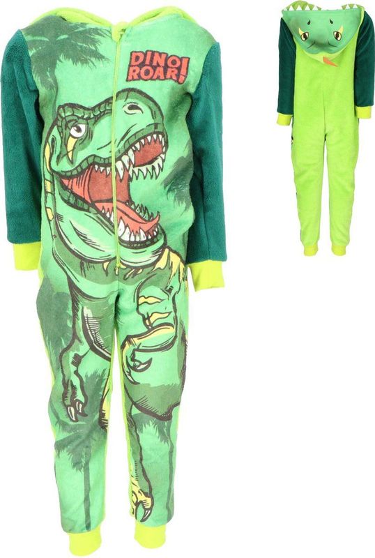 Dino Onesie - Dinoroar! - Maat 110/116 - Polyester - Groen - Jongens