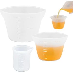 3 Stuks Siliconen Maatbekers met Dubbele Schaalverdeling 100ml/250ml/500ml Epoxyhars Mengbekers Herbruikbare Siliconen Mengbekers Kannen Hars Maatbekers voor Mallen DIY Handgemaakt