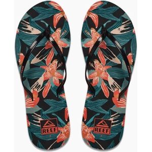 Reef Dames Bliss-Full Slippers Black Hibiscus Maat US6 EU36