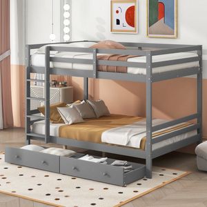 Sweiko Stapelbed 140*200 cm, met 2-laden, opbergruimte, zonder matras, grijs
