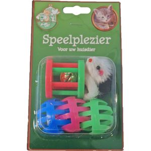 Kattenspeelgoed blisterpak 1 klos 3 ballen en 1 bontmuis