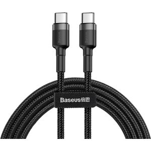 Baseus Cafule USB-C 3A/60W Fast Charge Gevlochten Kabel 1m Zwart/Grijs