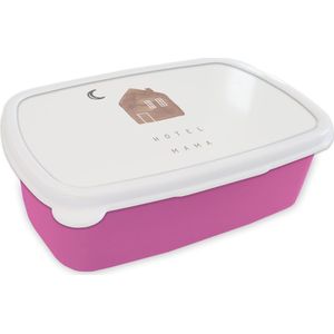 Broodtrommel Roze - Lunchbox - Brooddoos - Quotes - Hotel mama - Spreuken - Moeder - 18x12x6 cm - Kinderen - Meisje