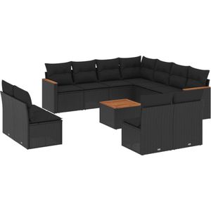 vidaXL - 12-delige - Loungeset - met - kussens - poly - rattan - zwart