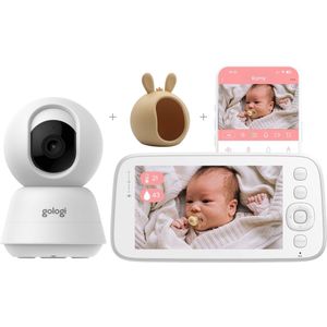 Gologi Babyfoon met Camera – Baby Monitor – Baby Camera - Op afstand bestuurbaar via App en Scherm - Wit