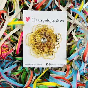 Carnaval - haaraccessoire - bloem op alligatorclip - glitters - goud