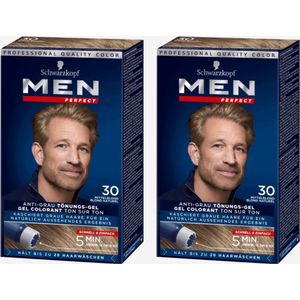 2 stuks Schwarzkopf Men Perfect 30 - Middelblond -  haarkleuring - gel -  haarverf mannen - just for men - grijs dekkend in 10 minuten