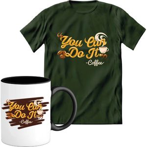 T-Shirtknaller T-Shirt met Koffiemok | You Can Do It! - Coffee - Koffie Kleding | Heren / Dames Shirt met Mok Cadeau | Kleur groen | Maat XXL