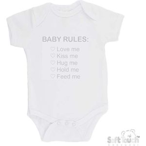 100% Katoenen Romper ""Baby rules"" Unisex Katoen Wit/zilver Shiny Maat 56/62