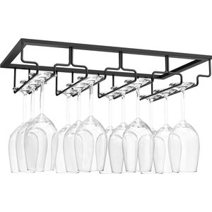 4 Row Under Cabinet Stemware Storage Hanger for Bar Kitchen - Black