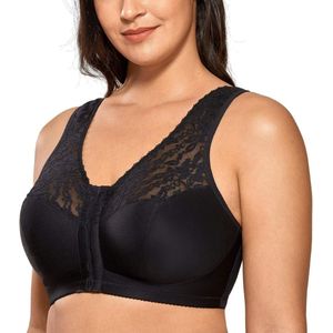 Allecto plus - Dames Volledig Dekkende Beha met Voorsluiting en Racerback - Plus Size - Draadloze Comfortabele Lace BH - Volledige Dekking