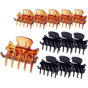 Allecto Plus - Mini-haarspelden | 12 stuks antislip kunststof | Geschikt voor meisjes en vrouwen | Zwart en bruin | Klauwklemmen | Styling accessoires