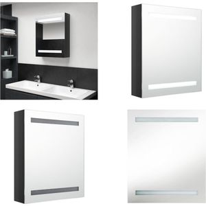 vidaXL Badkamerkast met spiegel en LED 50x14x60 cm glanzend zwart - Badkamerkast - Badkamerkasten - Medicijnenkastje - Medicijnenkastjes