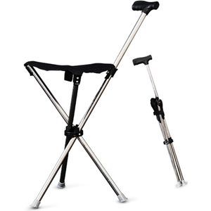 QPFO - Opvouwbare Wandelstok - Zwart - Lichtgewicht Aluminium - 90cm Hoog - 50cm Zithoogte