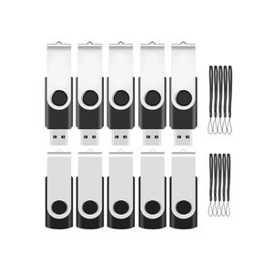 USB-stick 4GB 10 Stuks Zwart Memory Stick 4 GB USB 2.0-flashdrives Swivel geheugensticks Portable Data Storage met 10 lanyards