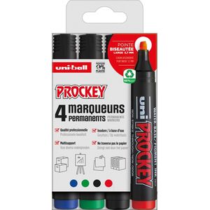 Uni-Ball Prockey Permanent Marker Set 5,7 mm Chisel 4 stuks