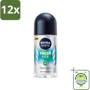 NIVEA MEN - Deodorant Roller - Fresh Kick - 50 ml - Voordeelverpakking - 12 stuks - Frisheid - Anti-transpirant