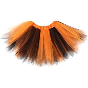 KIMU® Tutu Oranje Zwart Tule Rokje - Maat XS S - 140 146 152 158 164 - Zwarte Petticoat Rok Dames - Tulerok Heks Pompoen Leeuw Fairy Ballerina Festival