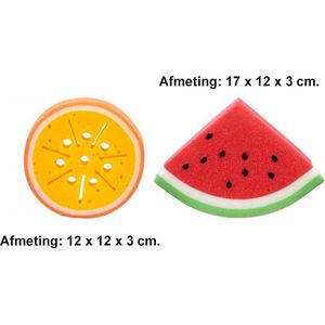 NTB Bad- en Douchespons - Medium - Meloen + Sinaasappel - Afmeting: 17 x 12 x 3 cm. + 12 x 12 x 3 cm.