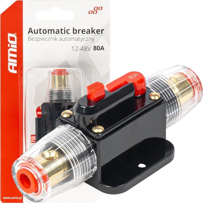 AMiO Automatische Zekering Circuit Breaker 12-48V 80A - Resetbare Zekering voor Auto Motor Stereo en Audio