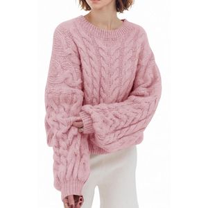 Pullover Women's Oversized Crew Neck Knitted Jumper Long Sleeve Braided Pattern Chunky Knit Pullover Tops Plain Casual Winter Tops