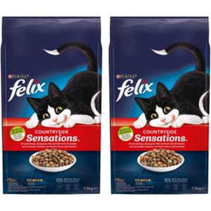 2x Felix Sensations Droog Countryside - Kattenvoer - 7.5kg