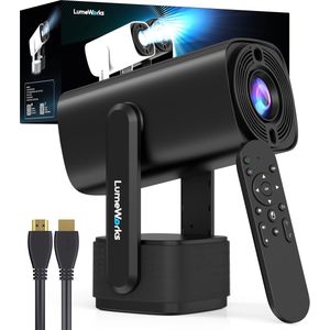 LumeWorks Nova Pro Mini Beamer Editie 2025 - Projector - 4K Support - Geschikt voor IOS en Android - Android 11 - Draagbaar - Thuisbioscoop - Zwart