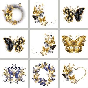 9 tegelstickers gouden vlinders 15x15cm transparante stickers - badkamer, keuken en toilet - zelfklevend - peel and stick - decoratiestickers - plakfolie stickers - backsplash