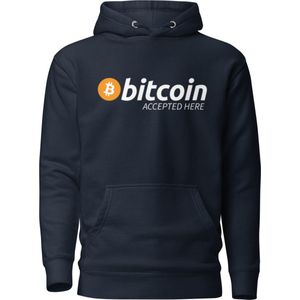 Bitcoin Accepted Here - Bitcoin Hoodie - Unisex - Kleur Marine Blauw - Maat M | Bitcoin cadeau| Crypto cadeau| Bitcoin Trui| Crypto Trui| Crypto Hoodie| Bitcoin Hoodie| Bitcoin Merch| Crypto Merch| Bitcoin Kleding| Crypto Kleding