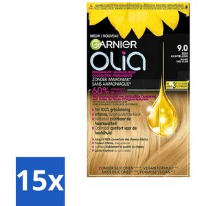 15 x Garnier - Olia 9 - Haarkleuring - Zeer Lichtblond - Zonder Ammoniak - Intense Langhoudende Kleur - Haarkleuring - Permanent Haarkleuring - Zonder Ammoniak - Grijsdekking - Intense Kleur
