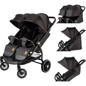 Born Lucky Ranger Duo Buggy Kinderwagen Tweeling Buggy Inklapbaar Lichtgewicht Dubbele Buggy Met Verstelbare Rugleuning en Zwenkwielen – Zwart